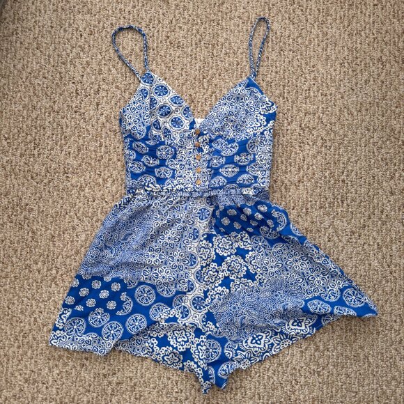 Zara Ruched Summer Tuscany Greece Vibe Printed Jumpsuit XS‎ 7987/771 - Picture 3 of 16